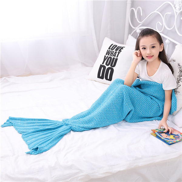 Handmade Blue Knitted little mermaid baby blanket