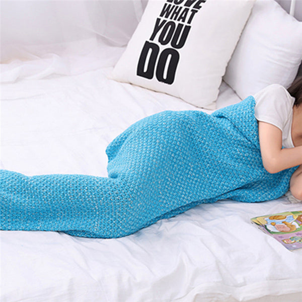 Handmade Blue Knitted little mermaid baby blanket