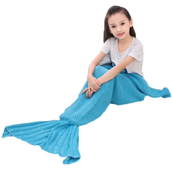 Handmade Blue Knitted little mermaid baby blanket