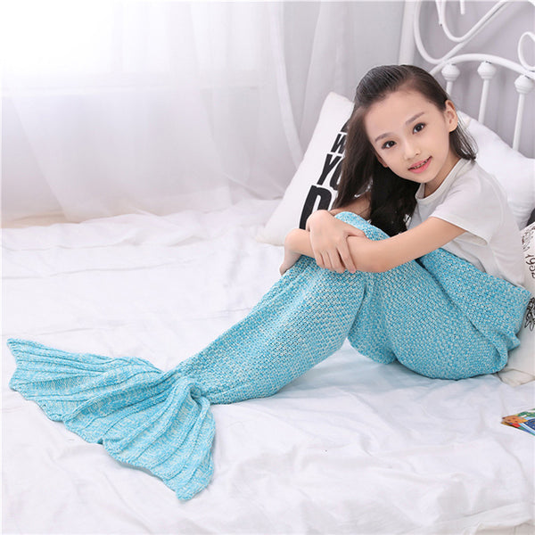 Handmade Light Blue Knitted little mermaid baby blanket