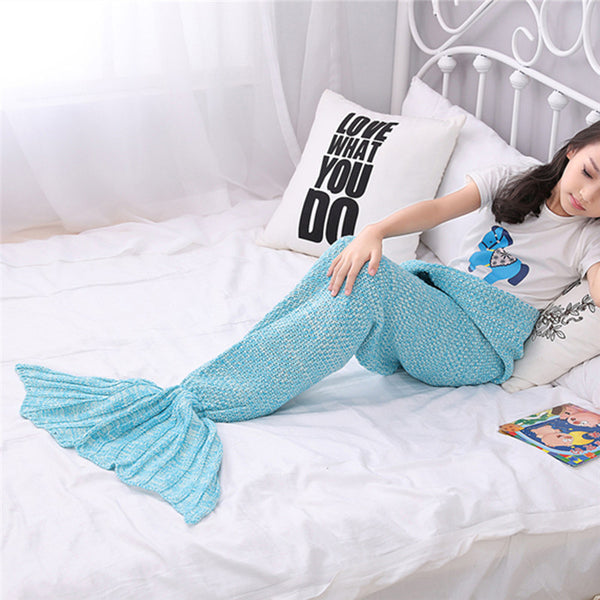 Handmade Light Blue Knitted little mermaid baby blanket