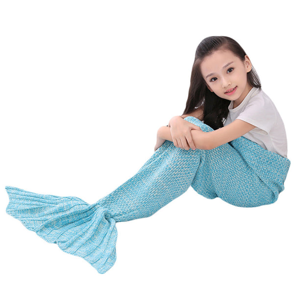 Handmade Light Blue Knitted little mermaid baby blanket