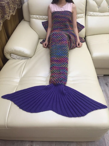 Crochet Knitted Adult Mermaid Tail Blanket navy blue