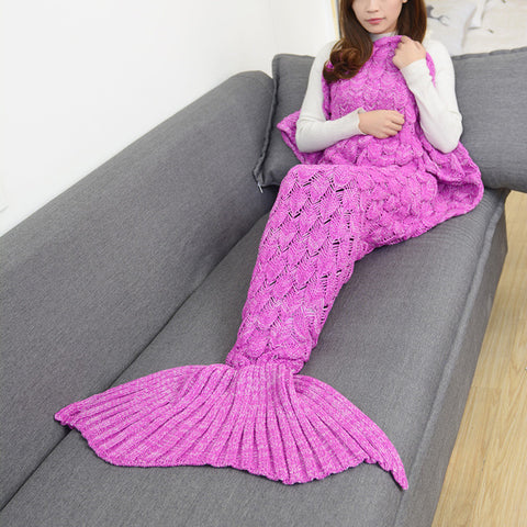 Coral Fleece Red rose Fabric Knitted Fish Tail Blanket
