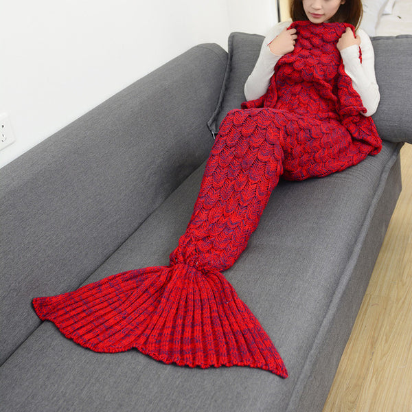 Coral Fleece green Fabric Knitted Fish Tail Blanket