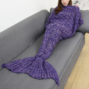 Coral Fleece Violet Fabric Knitted Fish Tail Blanket