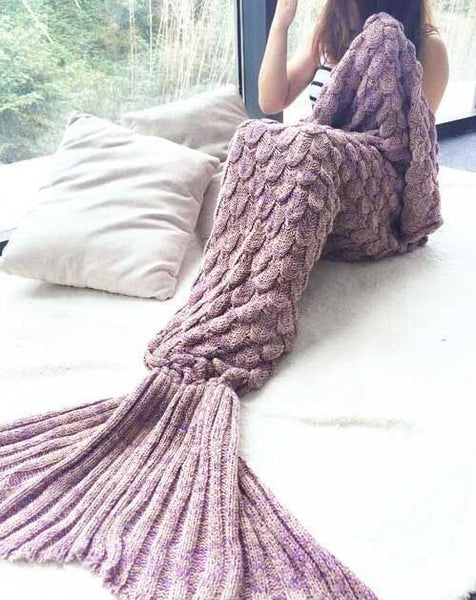 Coral Fleece green Fabric Knitted Fish Tail Blanket