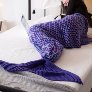 Handmade white Crochet Yarn Knitted Mermaid Tail Blanket