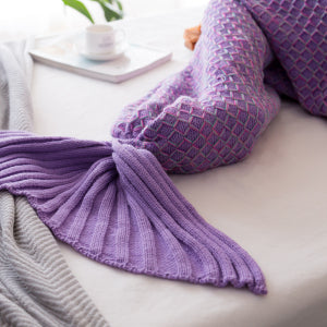 Handmade white Crochet Yarn Knitted Mermaid Tail Blanket