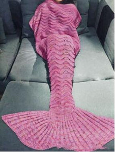 Handmade Ripple Soft Rose Wool Knitted Mermaid Tail Blanket